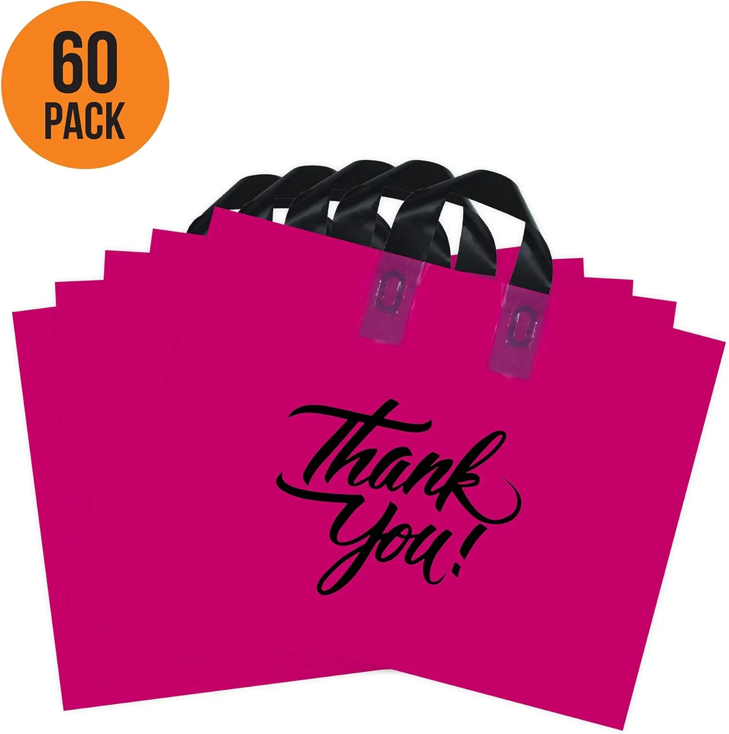 Infinite Pack Large Thank You Merchandise Bags w/Loop Handle, Glossy Boutique Bag, 3" Bottom Gusset & 3 Mil Thick