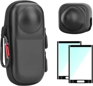 Insta 360 X5 Case Bag   Silicone Lens Cap   2 Pack Screen Protector Accessories Kit Carrying Case with Wrist Strap and Carabiner for Insta360 X5 X4 Protective Bundle