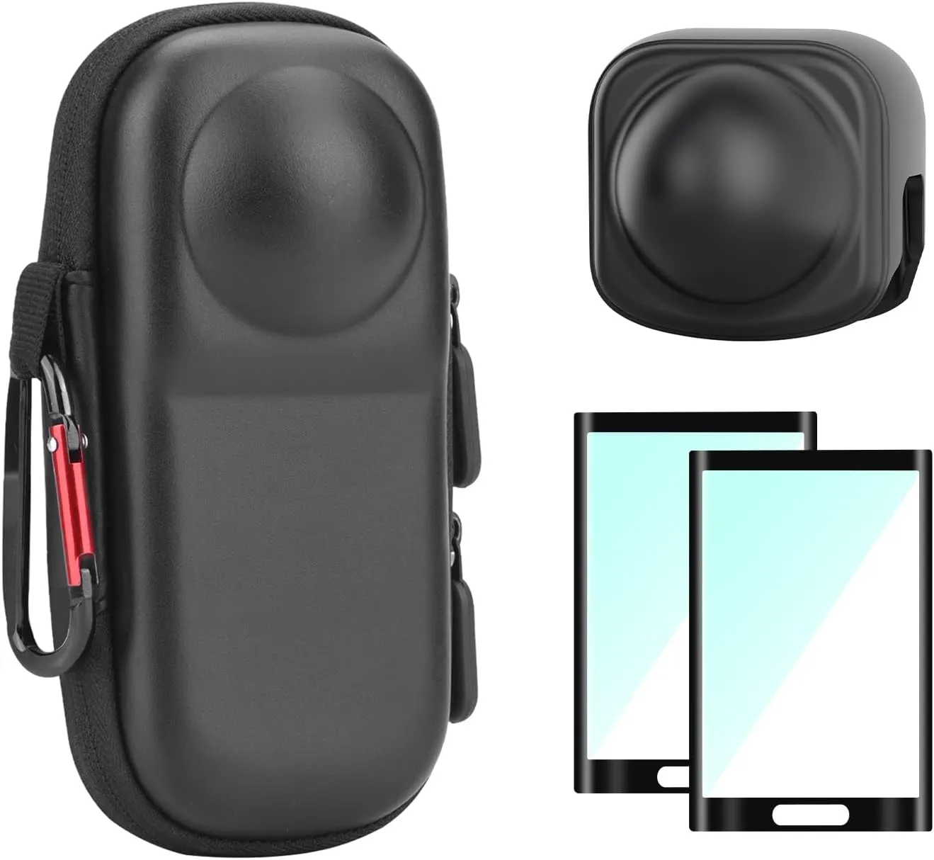 Insta 360 X5 Case Bag   Silicone Lens Cap   2 Pack Screen Protector Accessories Kit Carrying Case with Wrist Strap and Carabiner for Insta360 X5 X4 Protective Bundle
