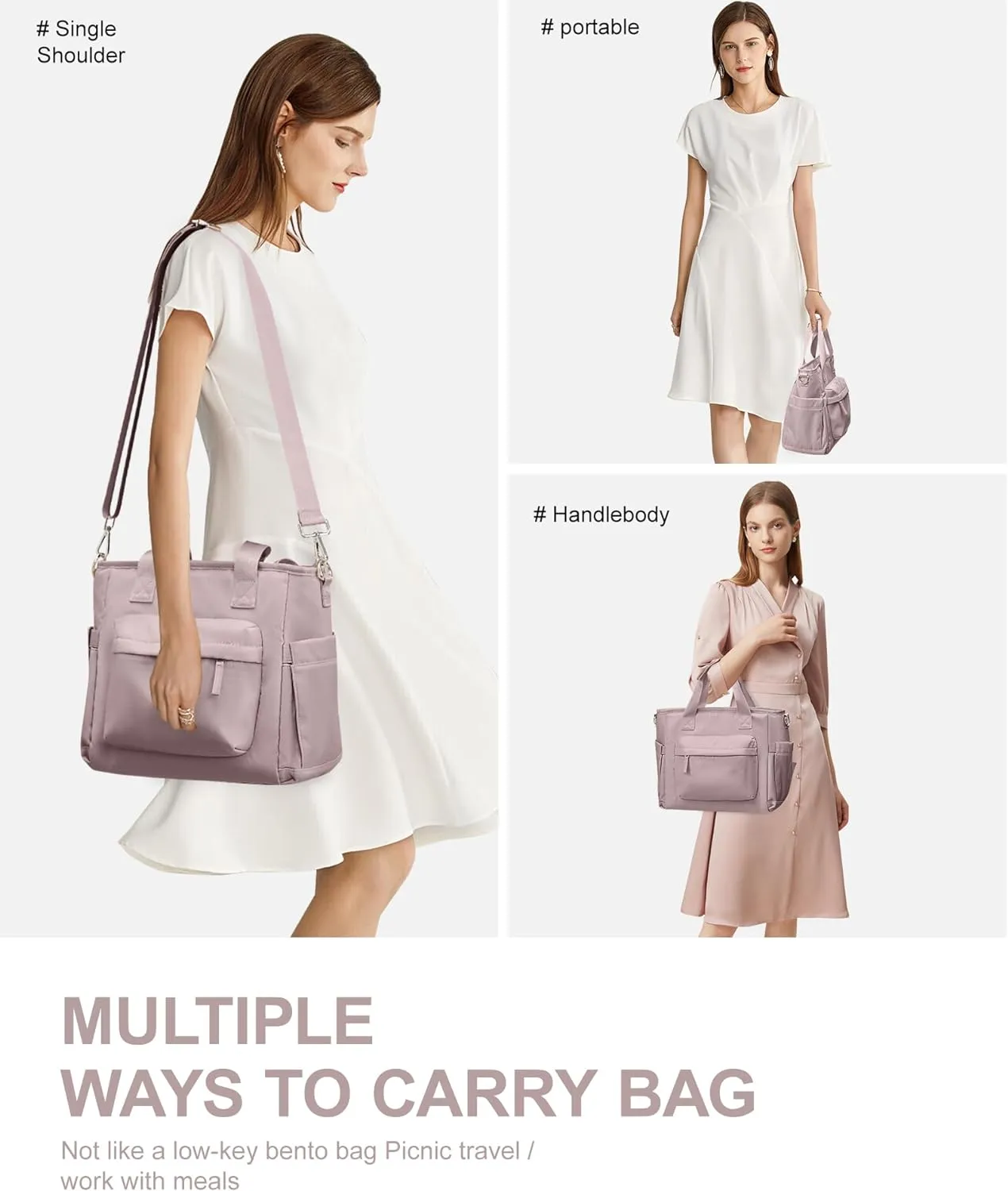 Insulated Lunch Bag Women Large Lunch Tote Bag with Shoulder Strap Adult Lunch Box Lunch Bags for Women Men Lunch Boxes for Work Pink Purple with Water Bottle Holder