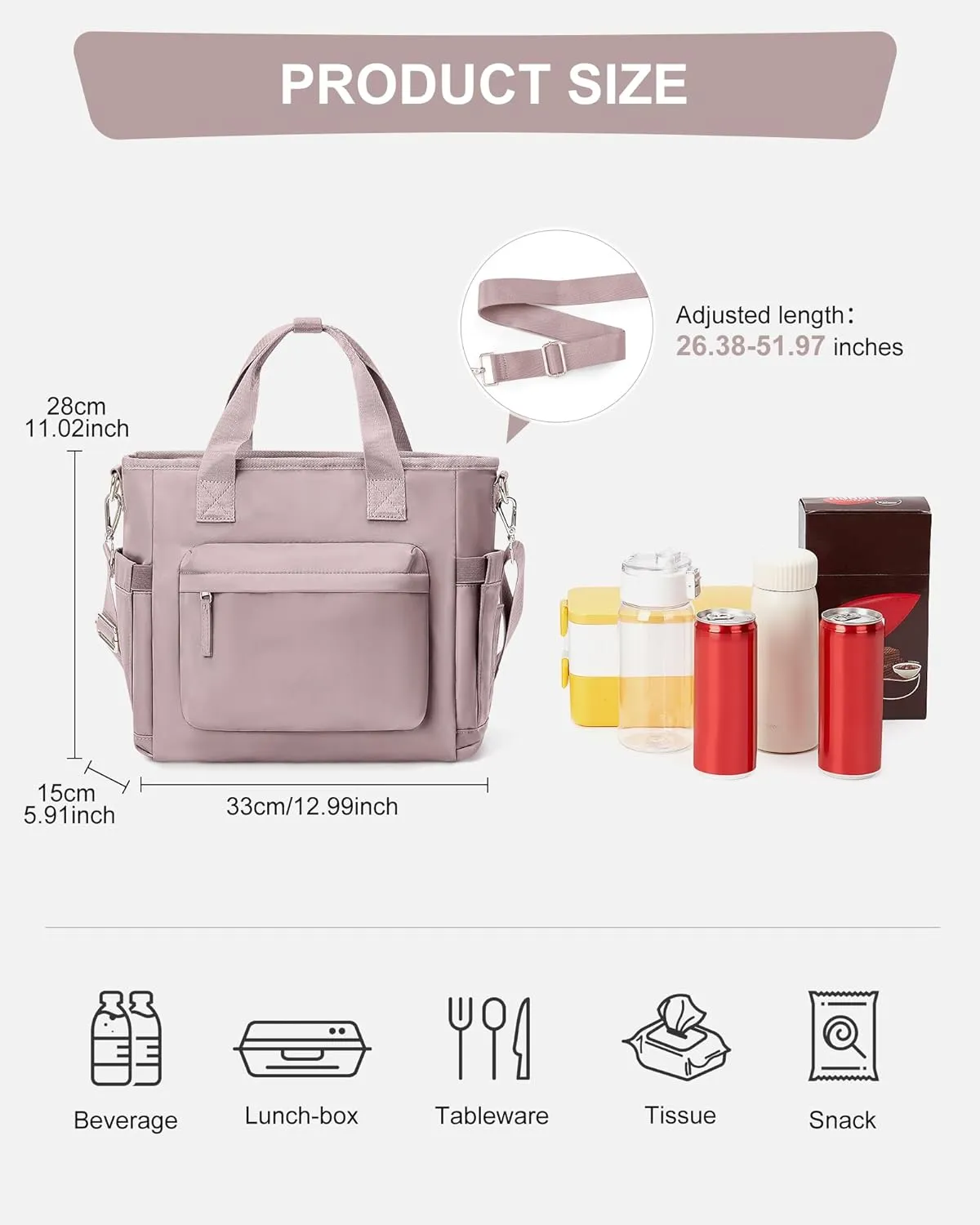 Insulated Lunch Bag Women Large Lunch Tote Bag with Shoulder Strap Adult Lunch Box Lunch Bags for Women Men Lunch Boxes for Work Pink Purple with Water Bottle Holder