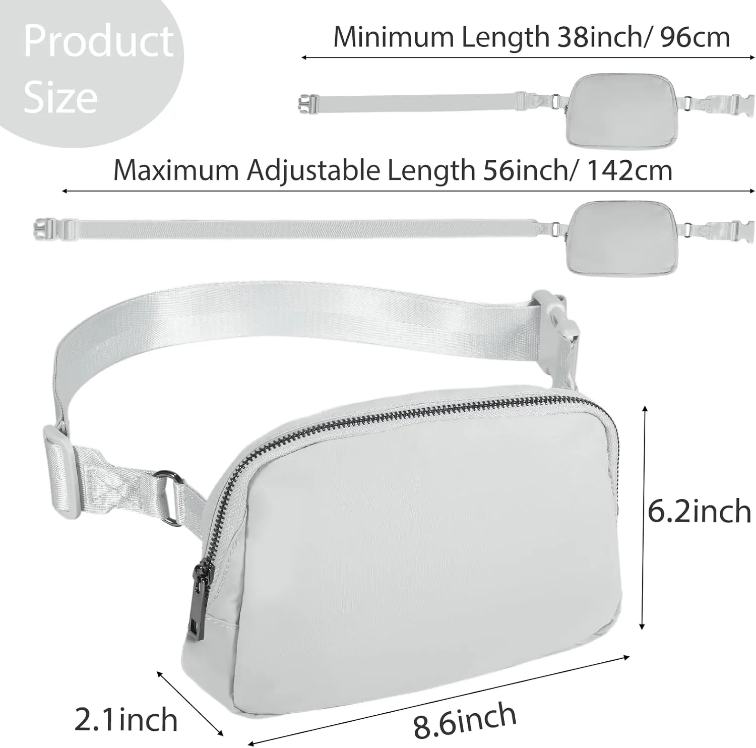 INTINI Everywhere Belt Bag – Large, Crossbody Fanny Pack Women 56 Inch Plus Size Waist Cross Body Fashion Grey