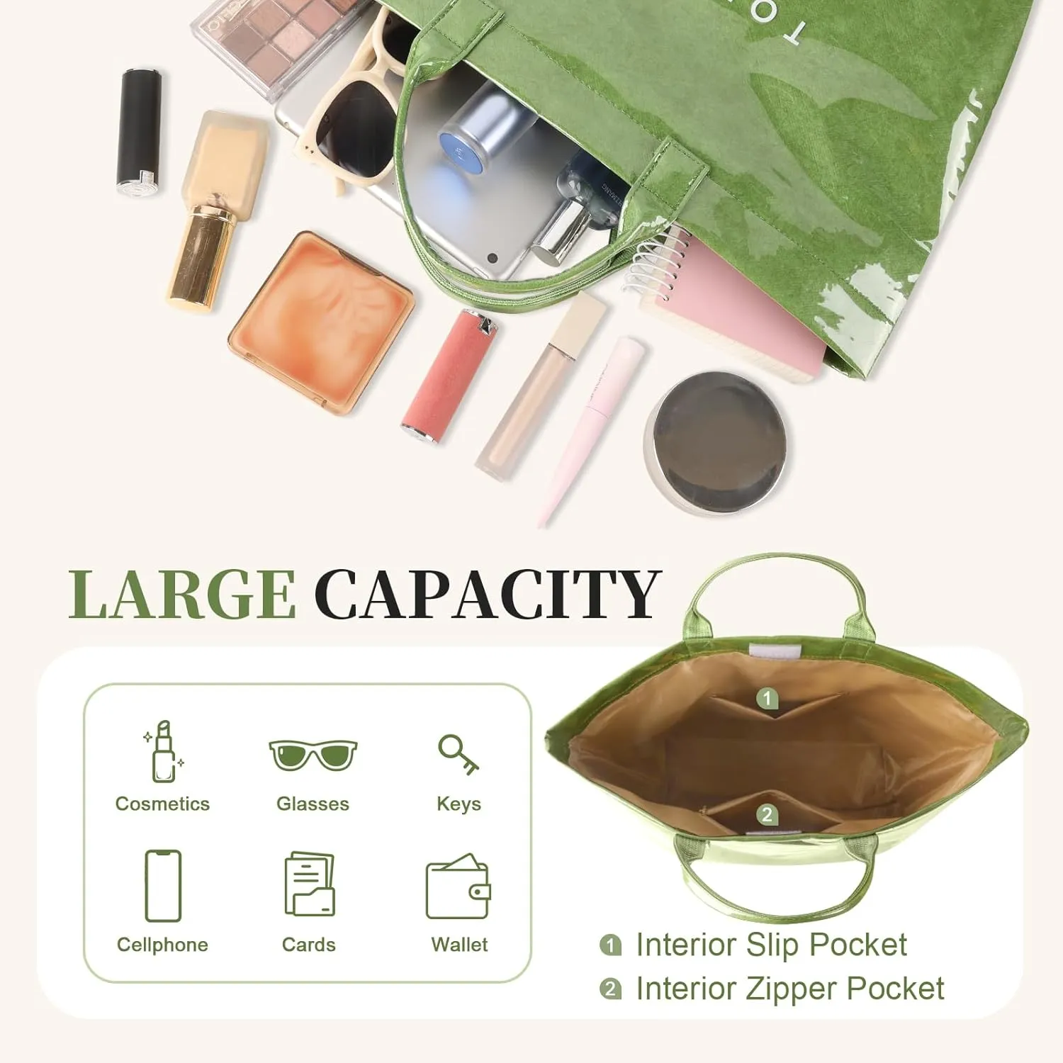 Iqimott PVC Tote Bag for Women, Letter Print Tote Bags Large Kraft Paper Handbag Carry All Hobo Bag,Clear Tote Top Handle Bag