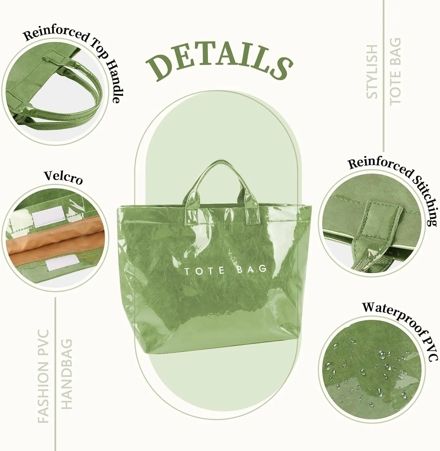 Iqimott PVC Tote Bag for Women, Letter Print Tote Bags Large Kraft Paper Handbag Carry All Hobo Bag,Clear Tote Top Handle Bag
