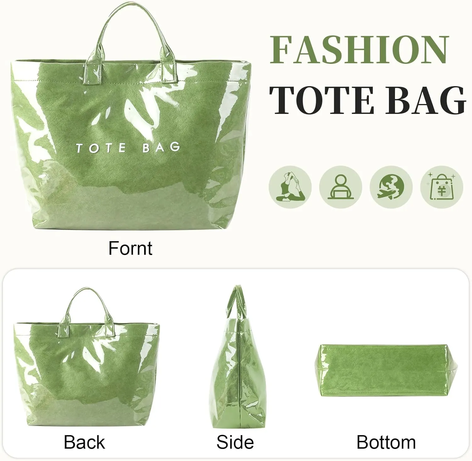 Iqimott PVC Tote Bag for Women, Letter Print Tote Bags Large Kraft Paper Handbag Carry All Hobo Bag,Clear Tote Top Handle Bag