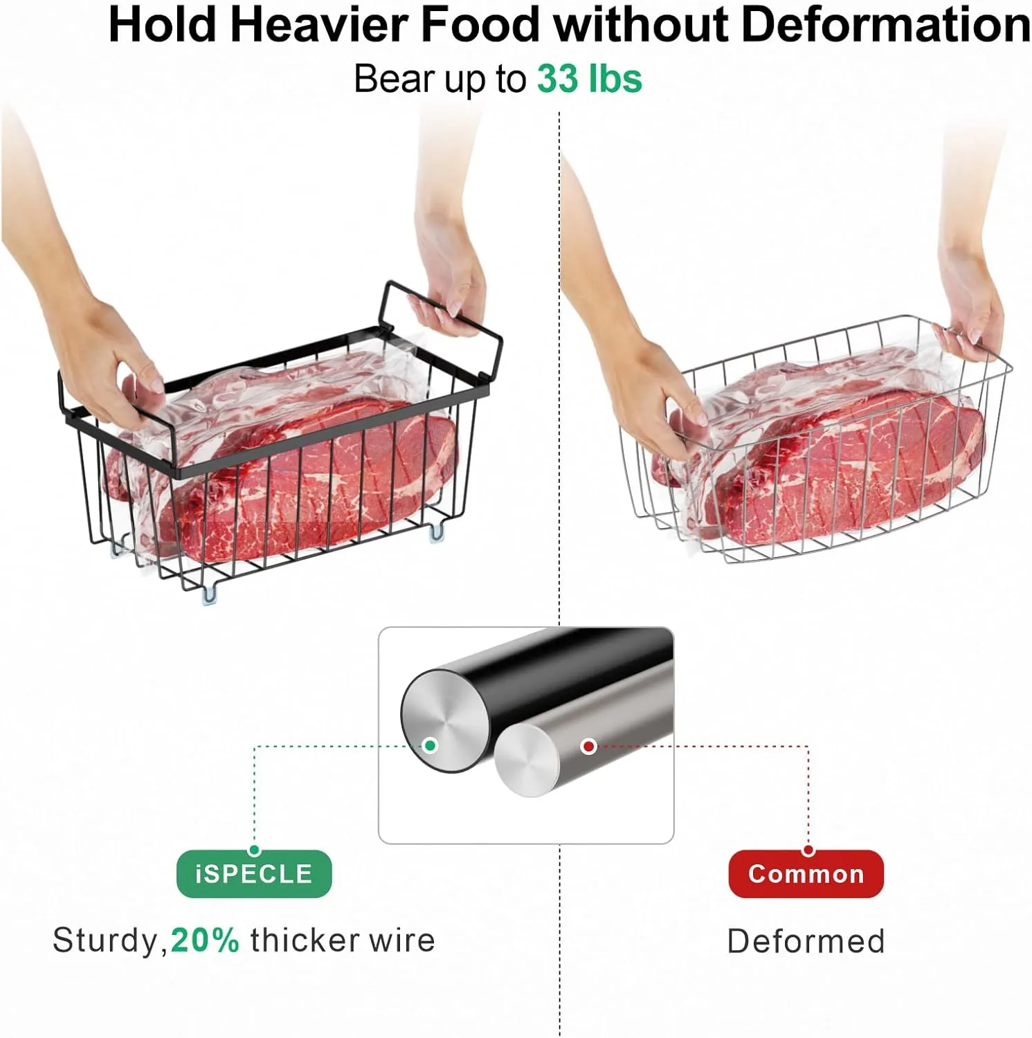 iSPECLE Chest Freezer Organizer Bins - 4 Pack Small Stackable Freezer Organizer Bins for 5 to 9 Cu.FT Small Deep Freezer (14.7"L X 7.1"W X 6.1"H) Easy to Get Food from Bottom without Digging, Black