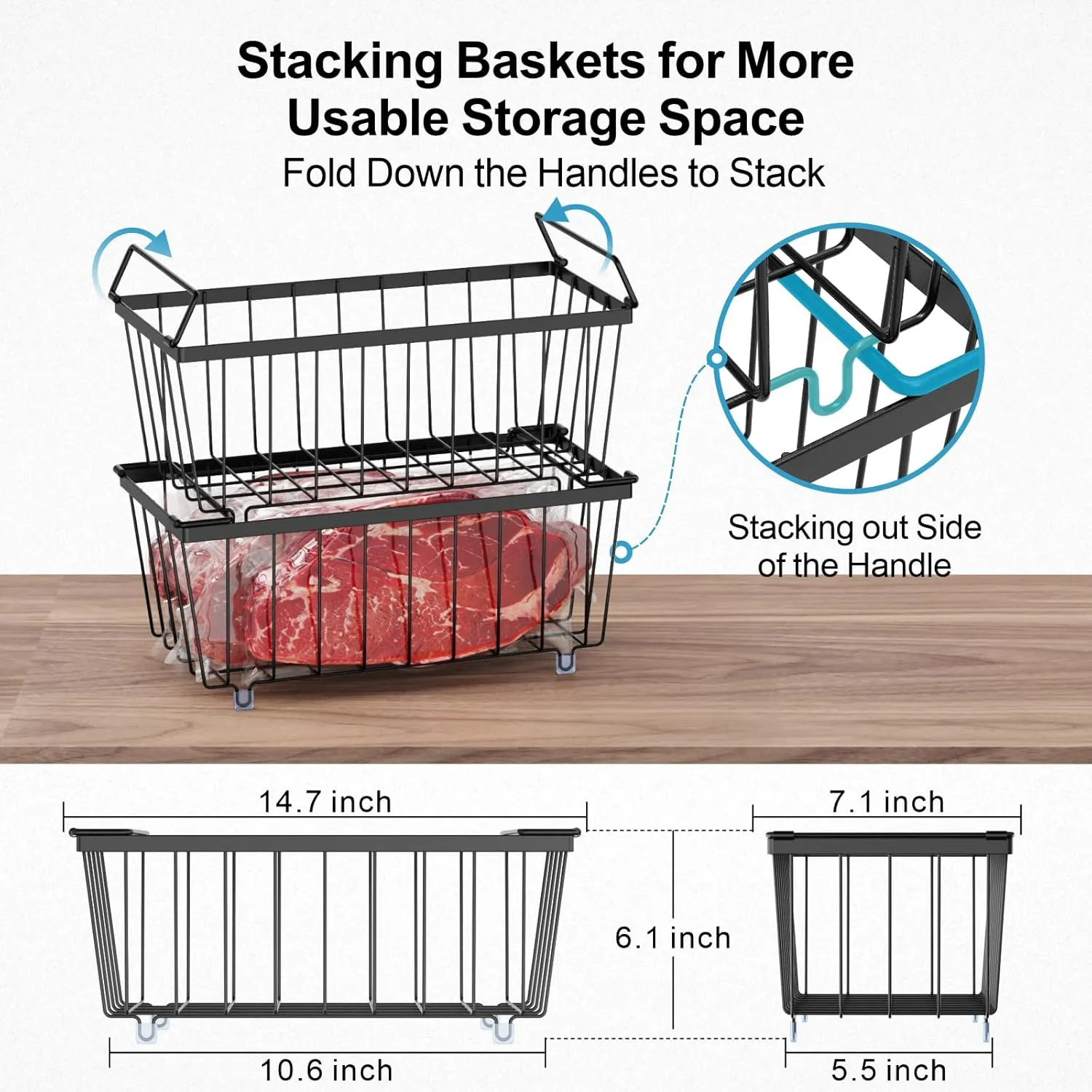 iSPECLE Chest Freezer Organizer Bins - 4 Pack Small Stackable Freezer Organizer Bins for 5 to 9 Cu.FT Small Deep Freezer (14.7"L X 7.1"W X 6.1"H) Easy to Get Food from Bottom without Digging, Black