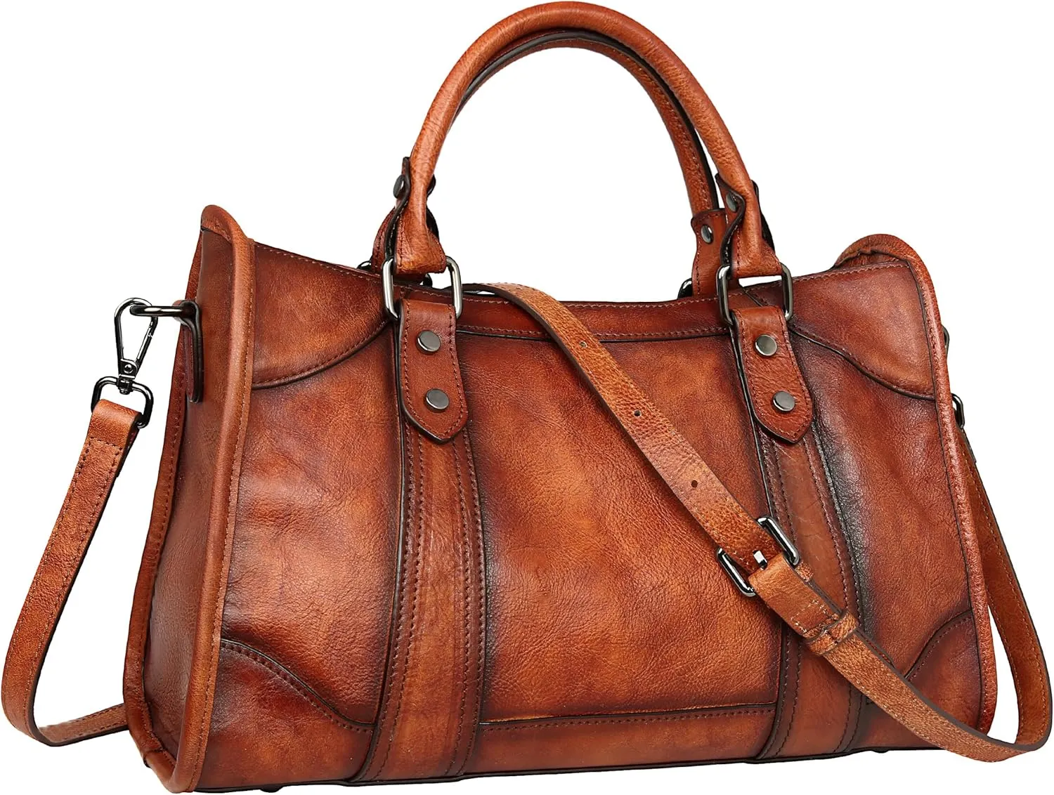 Iswee Genuine Leather Satchel Tote Bag Purses Top Handle Handbag Designer Ladies Cross Body Bag for Travel