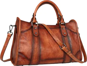 Iswee Genuine Leather Satchel Tote Bag Purses Top Handle Handbag Designer Ladies Cross Body Bag for Travel