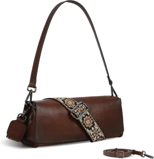 Iswee Leather Purses for Women Crossbody Bag Vintage Flap Saddle Purse Zipper Women’s Shoulder Handbags with 3 Straps