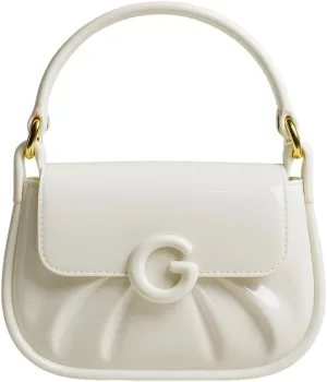 Ivory White Glossy G Clasp Bag – Minimalist Elegant Patent Leather Handbag