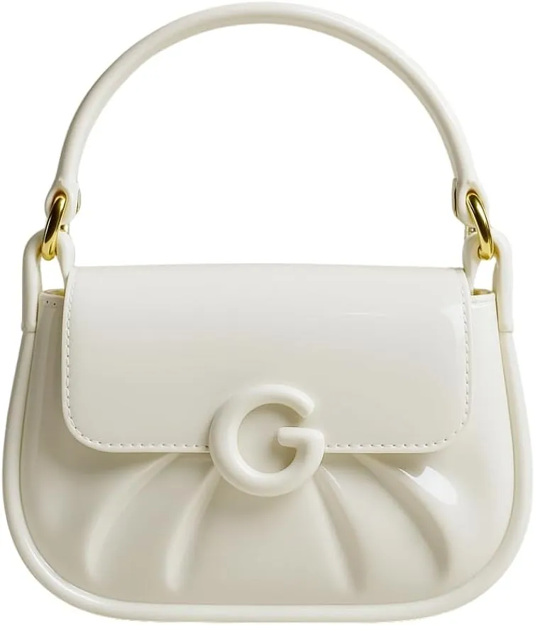 Ivory White Glossy G Clasp Bag – Minimalist Elegant Patent Leather Handbag