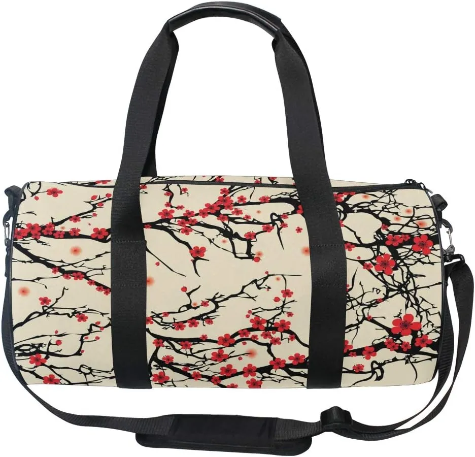 Japanese Cherry Blossom Sakura Duffel Bag,Canvas Travel Bag for Gym Sports and Overnight