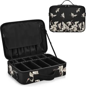 Japanese White Cranes Travel Makeup Bag, Makeup Bags for Women, Travel Makeup Train Case, Professional Cosmetic Case Organizer Portable Artist Storage Bag for Cosmetics Makeup