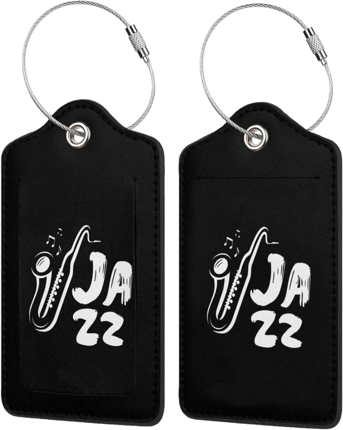 Jazz Saxophone Music Leather Baggage Bag Luggage Tags with Stainless Steel Loop and Privacy Cover