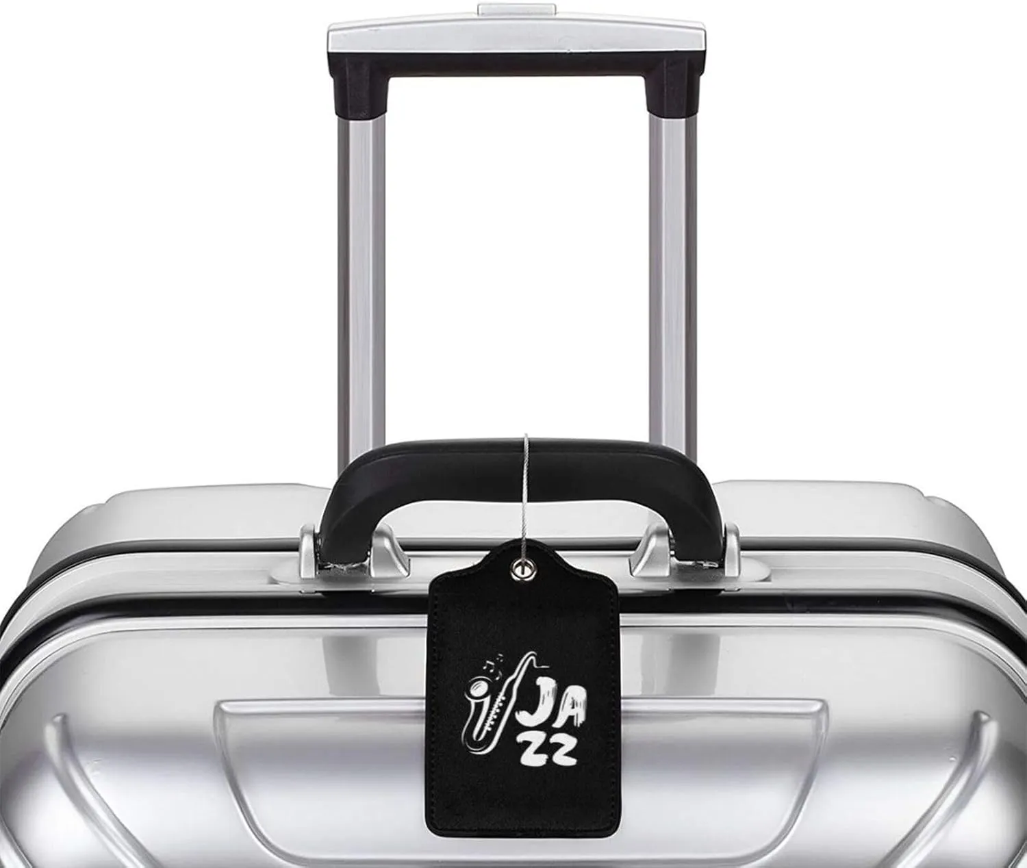 Jazz Saxophone Music Leather Baggage Bag Luggage Tags with Stainless Steel Loop and Privacy Cover
