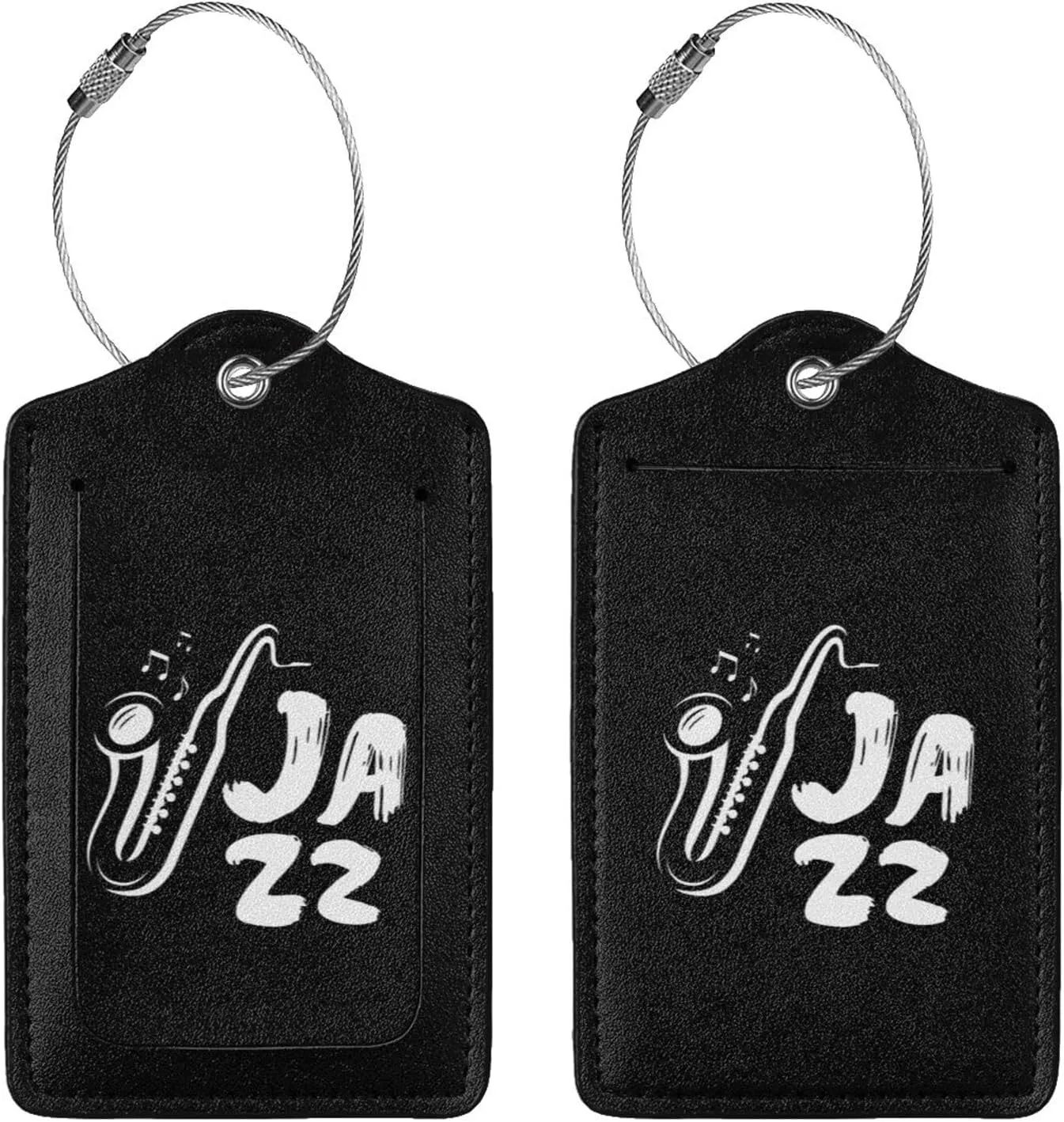 Jazz Saxophone Music Leather Baggage Bag Luggage Tags with Stainless Steel Loop and Privacy Cover