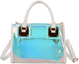 Jelly Bags Women Clear Handbags PVC Laser Transparent Waterproof Top Handle Bags Satchel Style Handbags Purse 2 Pcs Set