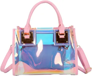 Jelly Bags Women Clear Handbags PVC Laser Transparent Waterproof Top Handle Bags Satchel Style Handbags Purse 2 Pcs Set