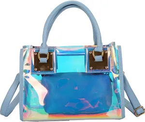 Jelly Bags Women Clear Handbags PVC Laser Transparent Waterproof Top Handle Bags Satchel Style Handbags Purse 2 Pcs Set
