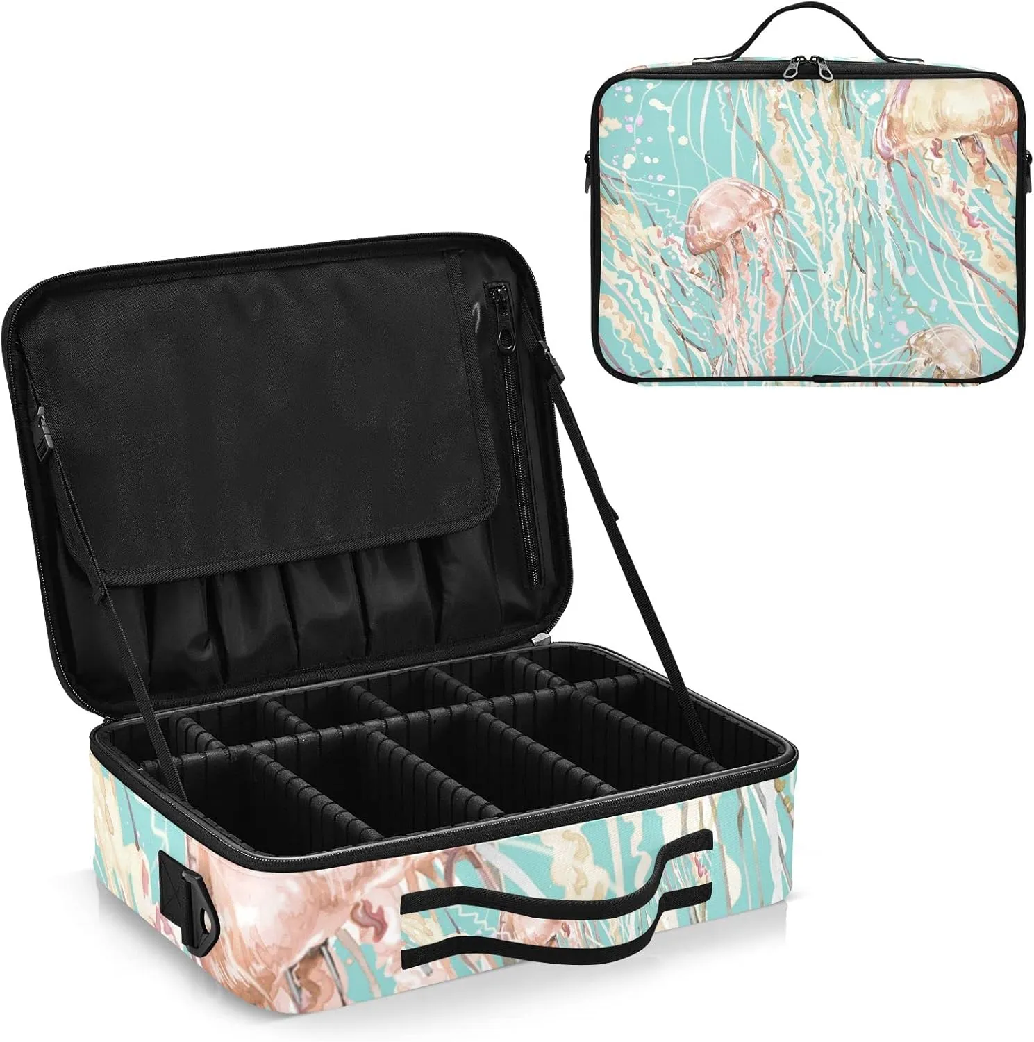 Jellyfish Pattern Travel Makeup Bag, Makeup Bags for Women, Travel Makeup Train Case, Professional Cosmetic Case Organizer Portable Artist Storage Bag for Cosmetics Makeup