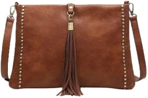 JEN & CO. Small Crossbody Bags for Women - Clutch Purse Vintage Handbag Marie Bag with Grommet Details and Tassel (M1941)