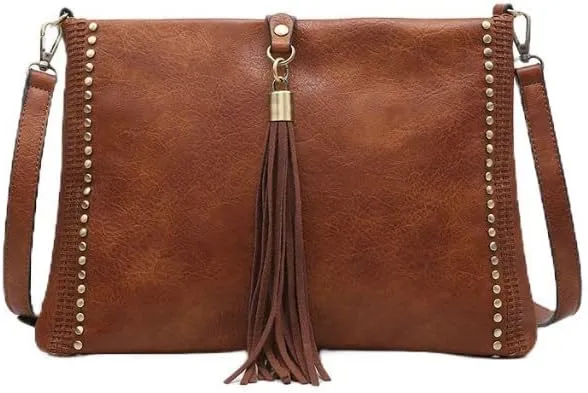 JEN & CO. Small Crossbody Bags for Women - Clutch Purse Vintage Handbag Marie Bag with Grommet Details and Tassel (M1941)