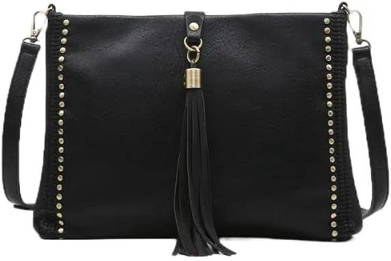 JEN & CO. Small Crossbody Bags for Women - Clutch Purse Vintage Handbag Marie Bag with Grommet Details and Tassel (M1941)