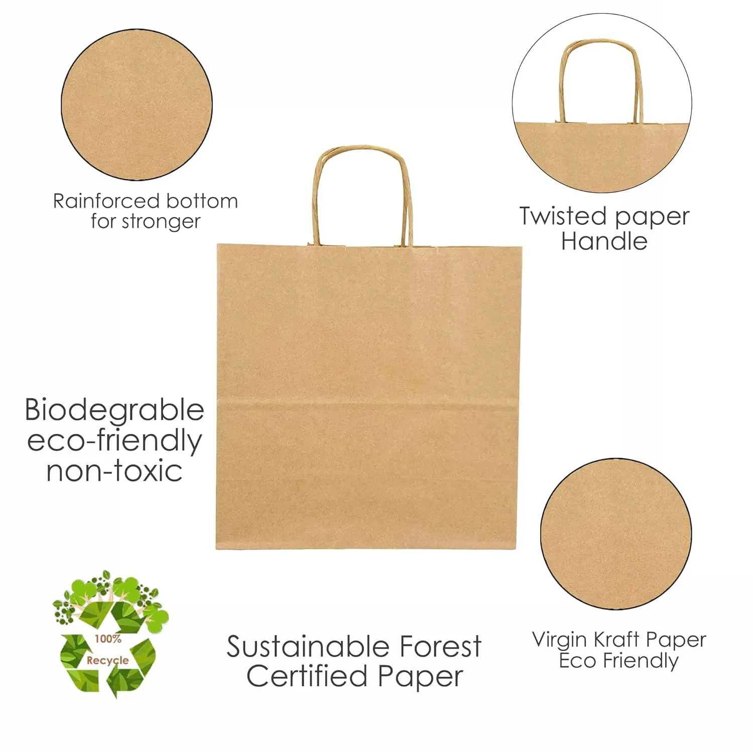 JET PAPER BAGS - 10”x5”x10” Inch [50 Pcs] Medium Brown Paper Bags with Handles Prime for Takeout, Grocery, Goody, Retail, Party, Gifts, Weddings - Recyclable Kraft Paper Gift Bags with Handles