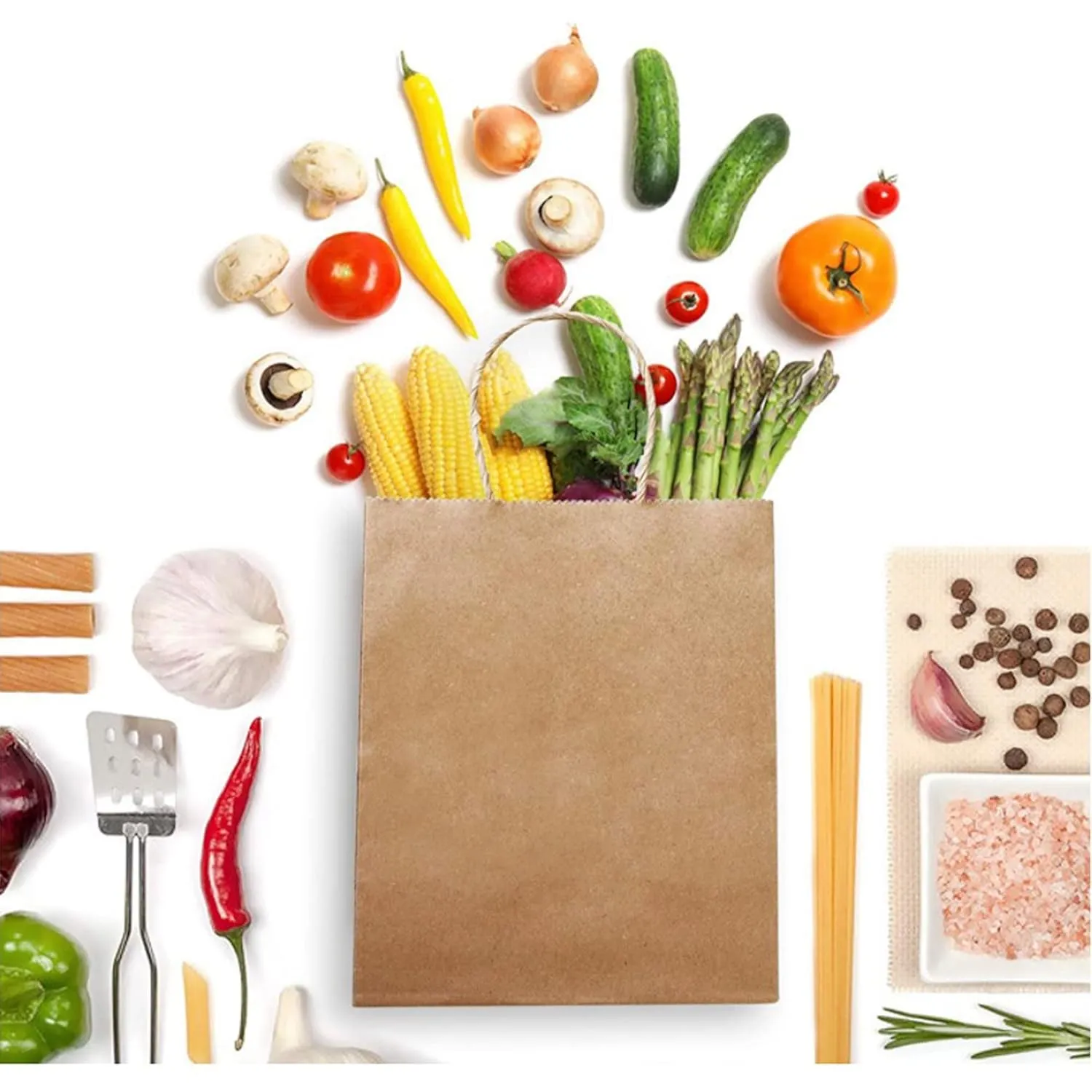 JET PAPER BAGS - 10”x5”x10” Inch [50 Pcs] Medium Brown Paper Bags with Handles Prime for Takeout, Grocery, Goody, Retail, Party, Gifts, Weddings - Recyclable Kraft Paper Gift Bags with Handles