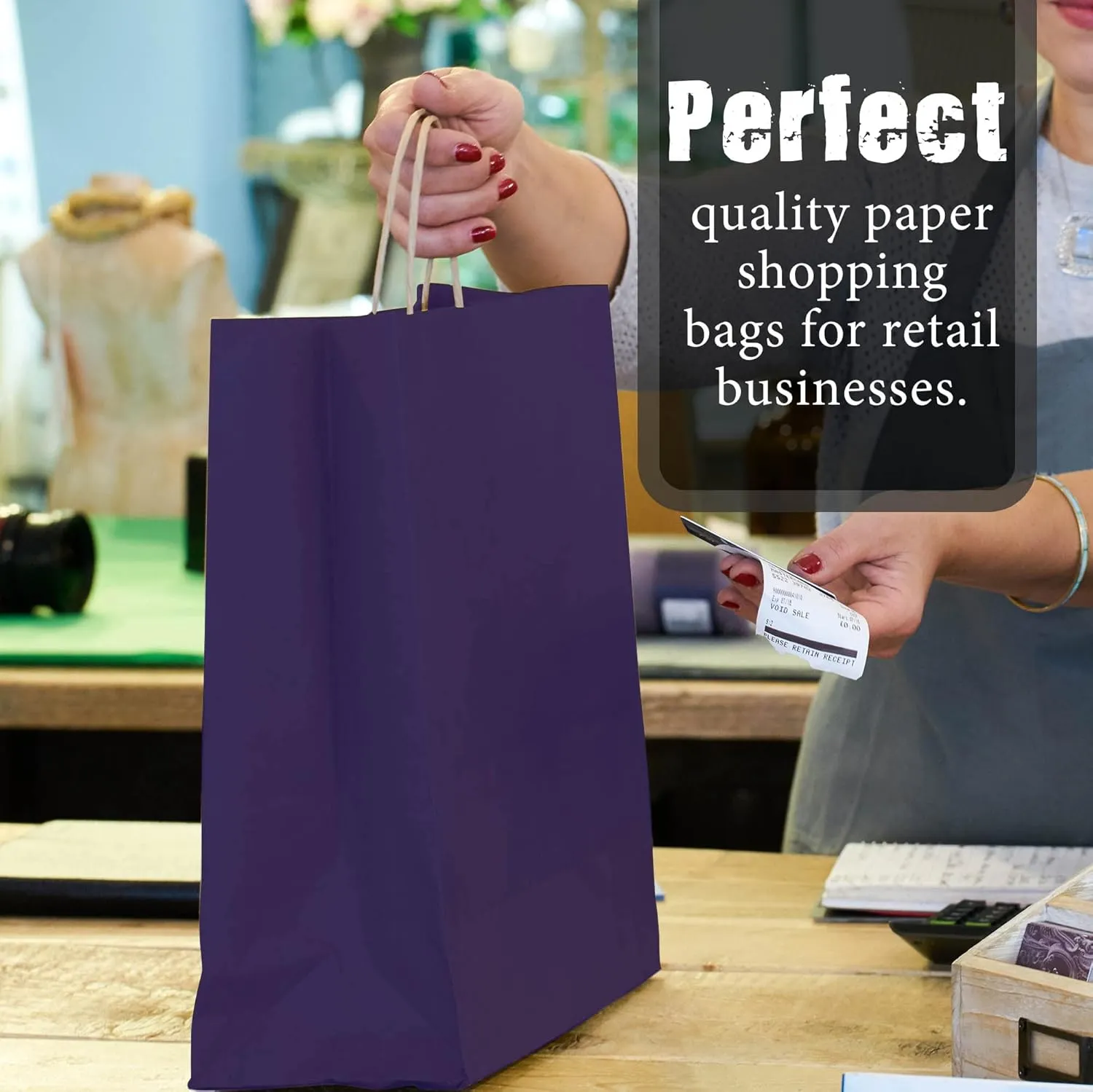 JET PAPER BAGS - 12”x5”x16” Inch [50 Pcs] Large Gift Bags with Handles Bulk Prime Kraft Bags for Gifts, Grocery, Goody, Retail, Party, Weddings - Kraft Paper Gift Bags (Navy Blue 50 PCS Count)