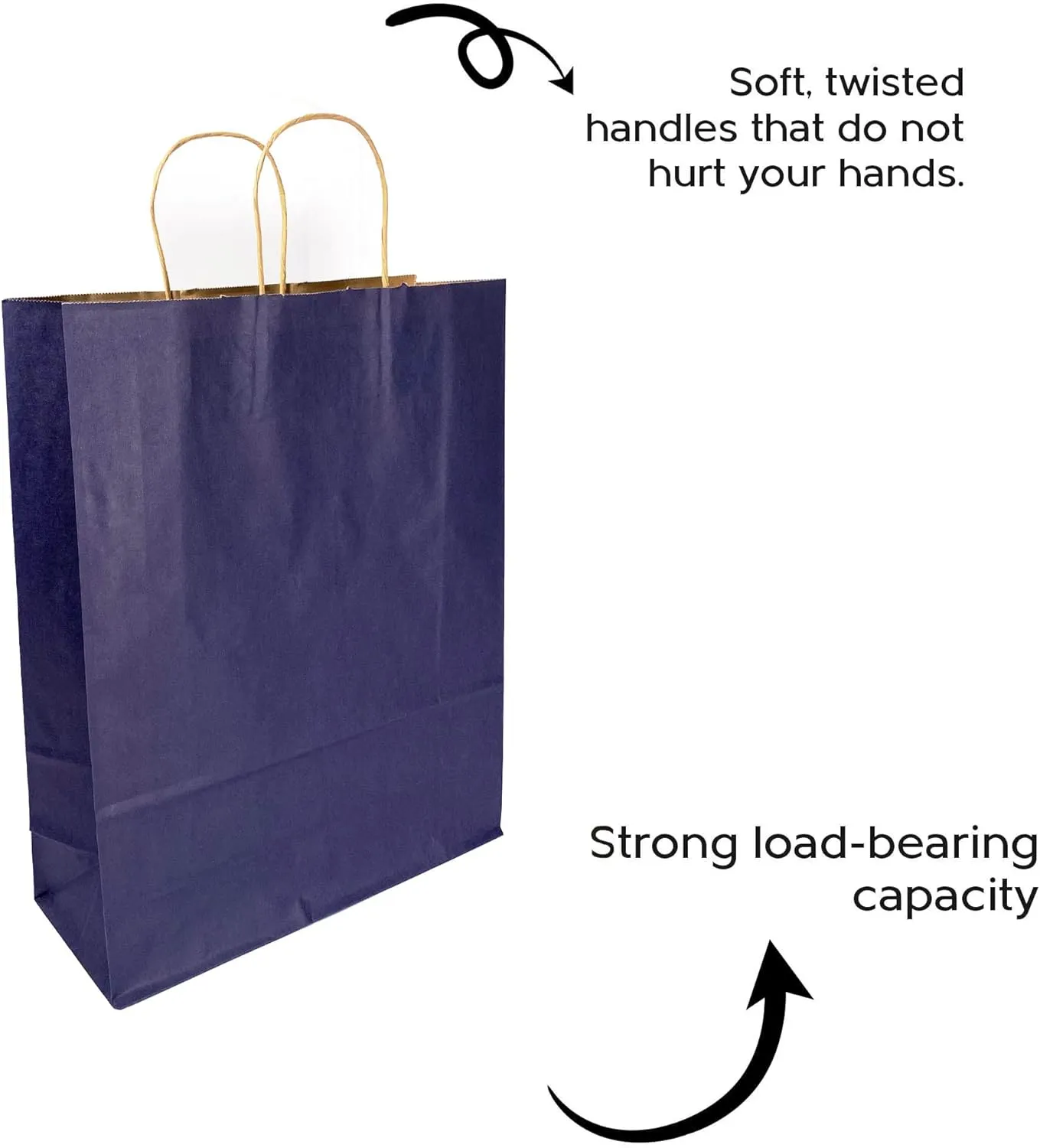 JET PAPER BAGS - 12”x5”x16” Inch [50 Pcs] Large Gift Bags with Handles Bulk Prime Kraft Bags for Gifts, Grocery, Goody, Retail, Party, Weddings - Kraft Paper Gift Bags (Navy Blue 50 PCS Count)