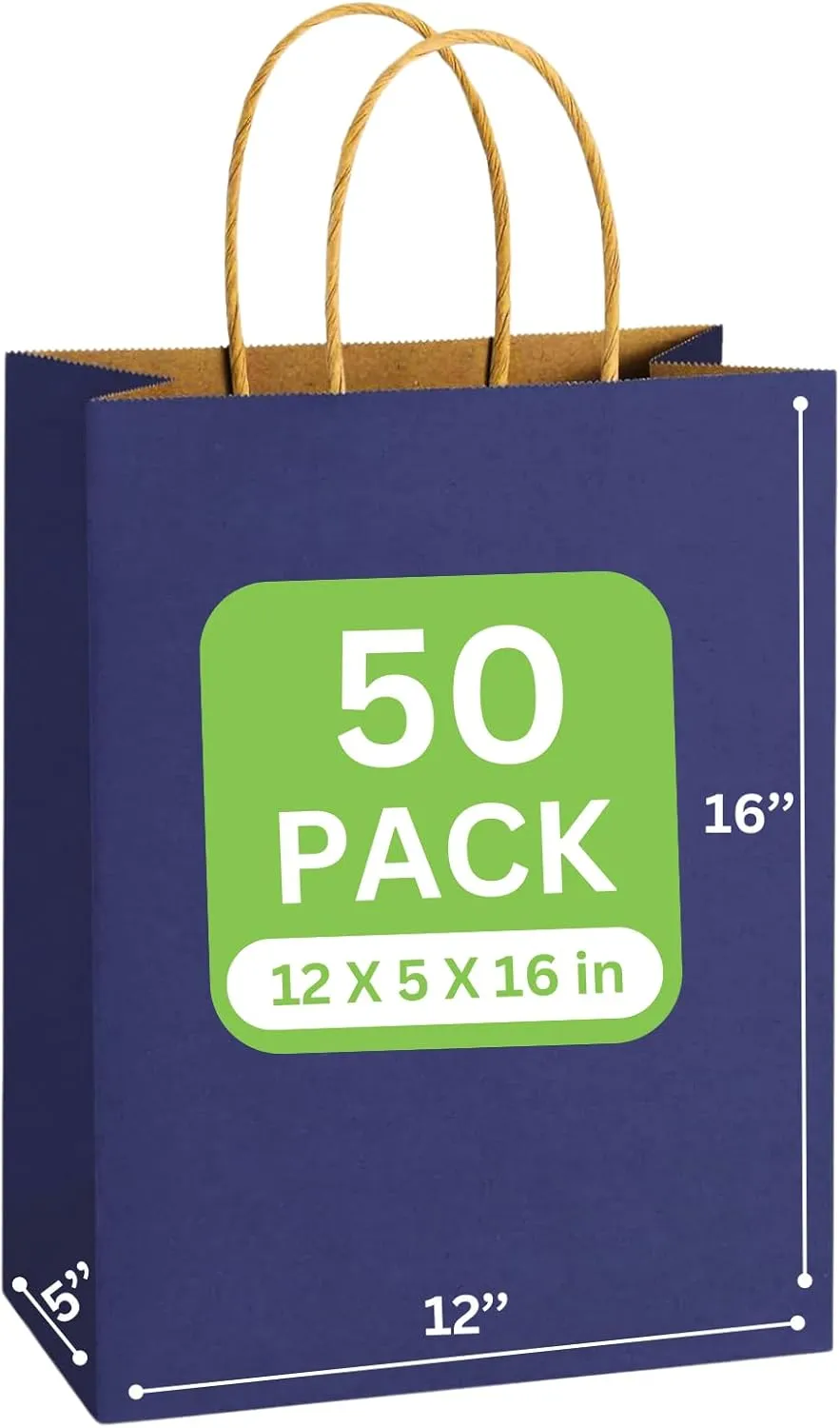 JET PAPER BAGS - 12”x5”x16” Inch [50 Pcs] Large Gift Bags with Handles Bulk Prime Kraft Bags for Gifts, Grocery, Goody, Retail, Party, Weddings - Kraft Paper Gift Bags (Navy Blue 50 PCS Count)