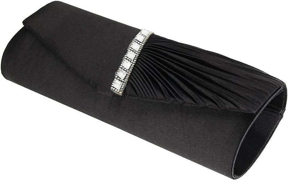 JIAN YA NA Womens Pleated Crystal-Studded Satin Handbag Evening Clutch Bags for Party Wedding Prom Cocktail