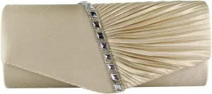 JIAN YA NA Womens Pleated Crystal-Studded Satin Handbag Evening Clutch Bags for Party Wedding Prom Cocktail