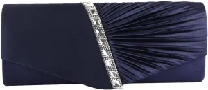 JIAN YA NA Womens Pleated Crystal-Studded Satin Handbag Evening Clutch Bags for Party Wedding Prom Cocktail