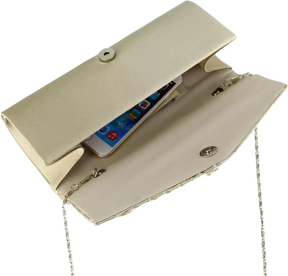 JIAN YA NA Womens Pleated Crystal-Studded Satin Handbag Evening Clutch Bags for Party Wedding Prom Cocktail