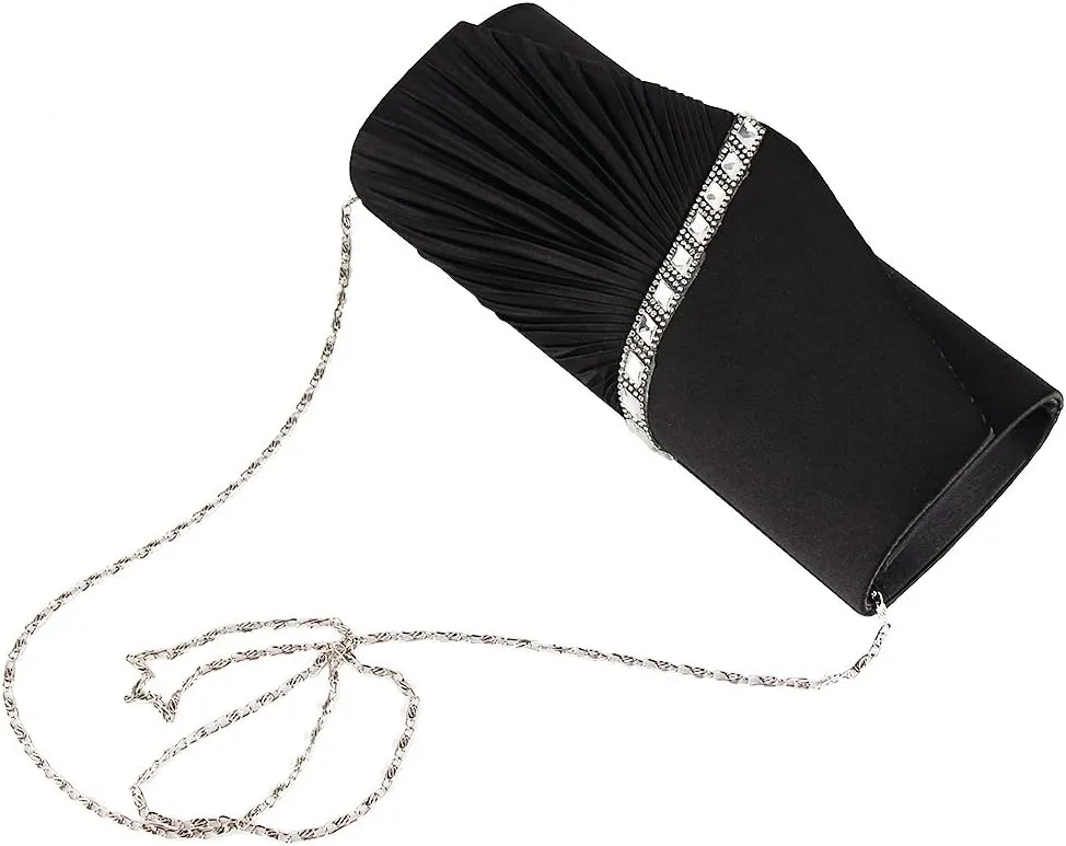 JIAN YA NA Womens Pleated Crystal-Studded Satin Handbag Evening Clutch Bags for Party Wedding Prom Cocktail