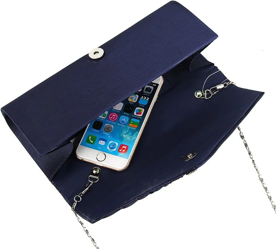 JIAN YA NA Womens Pleated Crystal-Studded Satin Handbag Evening Clutch Bags for Party Wedding Prom Cocktail