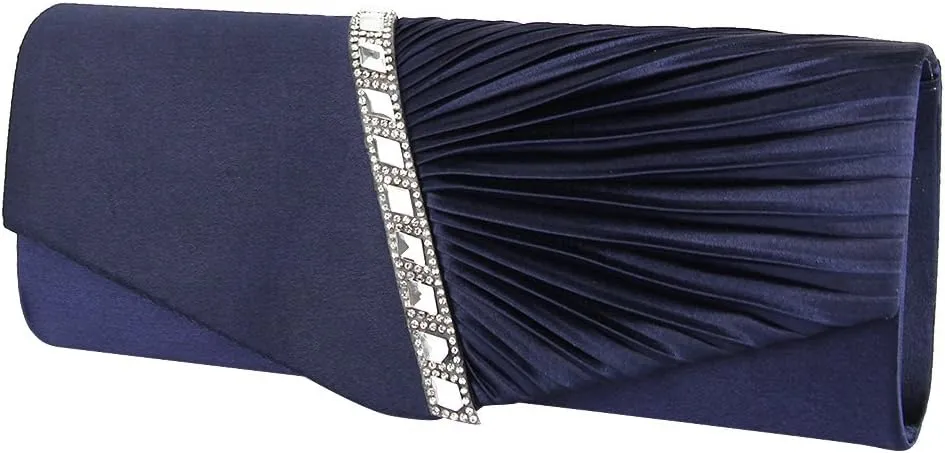 JIAN YA NA Womens Pleated Crystal-Studded Satin Handbag Evening Clutch Bags for Party Wedding Prom Cocktail