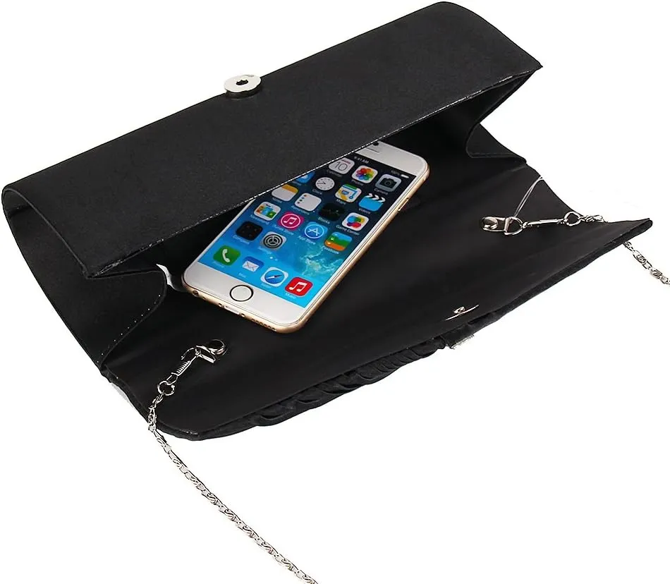 JIAN YA NA Womens Pleated Crystal-Studded Satin Handbag Evening Clutch Bags for Party Wedding Prom Cocktail