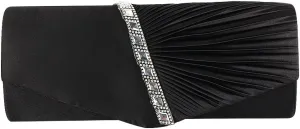 JIAN YA NA Womens Pleated Crystal-Studded Satin Handbag Evening Clutch Bags for Party Wedding Prom Cocktail
