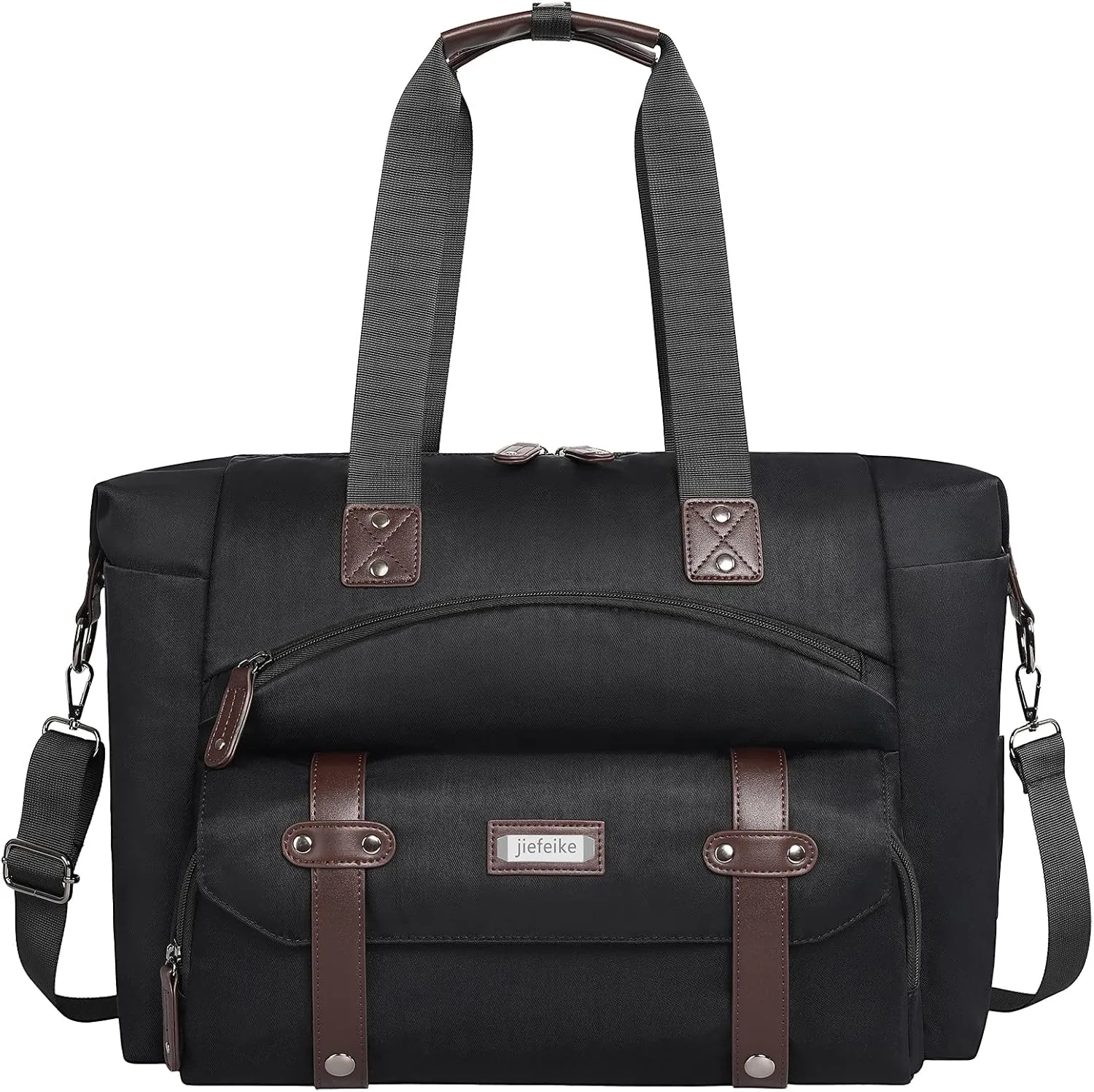 Jiefeike Diaper Bag Tote,Large baby bags for girls with Changing Pad, Baby Tote Bag for Mom and Dad, Black Diaper Baby Bag with Anti-Theft Insulated Pocket for Overnight Weekend Hospital