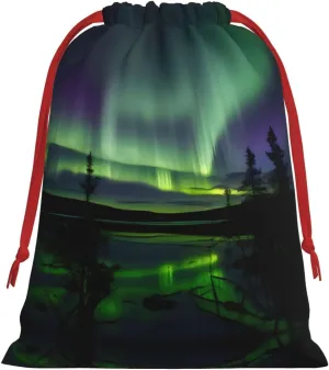 jingong Dark Northern Lights Print Christmas Present Bags Storage Bag Birthday Party Holiday Supplies