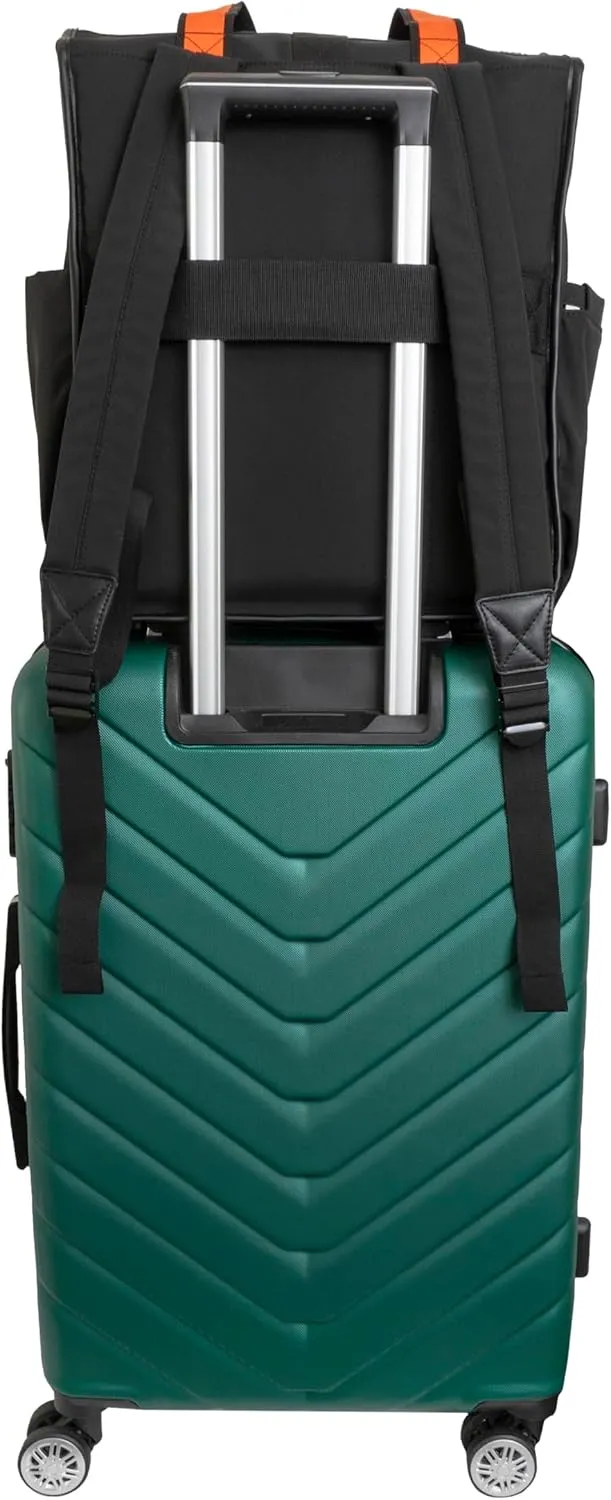 Joan & David 18 Inch Sport Nylon Backpack with Padded Laptop Sleeve, Side Slip Pockets (Black)