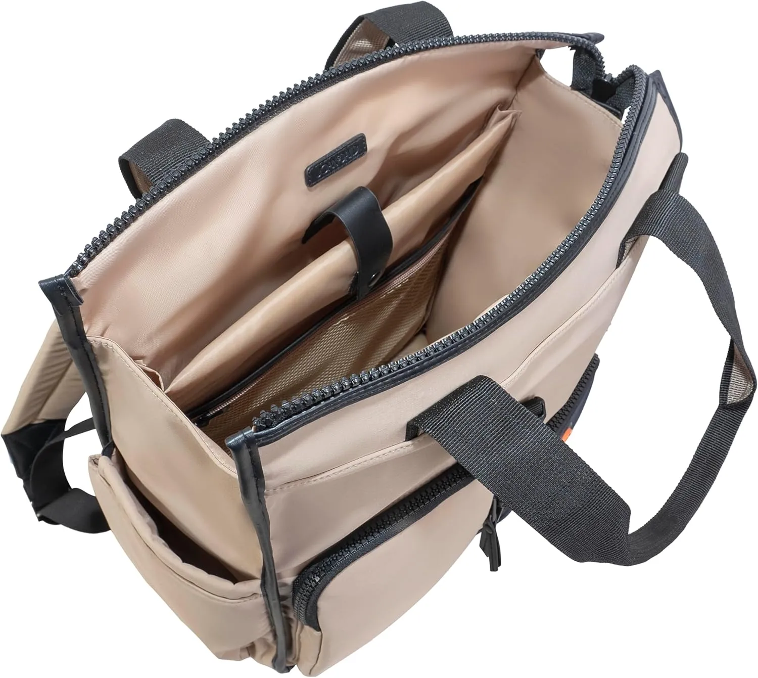 Joan & David 18 Inch Sport Nylon Backpack with Padded Laptop Sleeve, Side Slip Pockets (Tan)