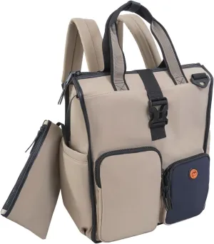 Joan & David 18 Inch Sport Nylon Backpack with Padded Laptop Sleeve, Side Slip Pockets (Tan)