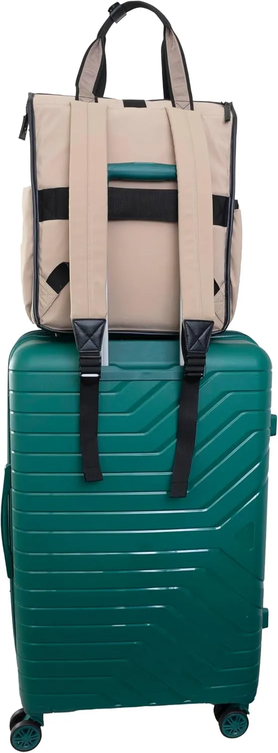 Joan & David 18 Inch Sport Nylon Backpack with Padded Laptop Sleeve, Side Slip Pockets (Tan)
