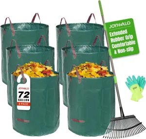 Joyhalo Rake For Leaves, 25 Tines Garden Rake With 6 Pack 72 Gallon Leaf Bags