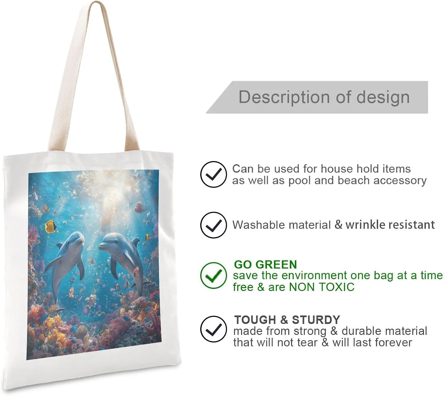 JSTEL Canvas Tote Bag for Women with Pocket,Canvas Tote Purse Shopping Bag